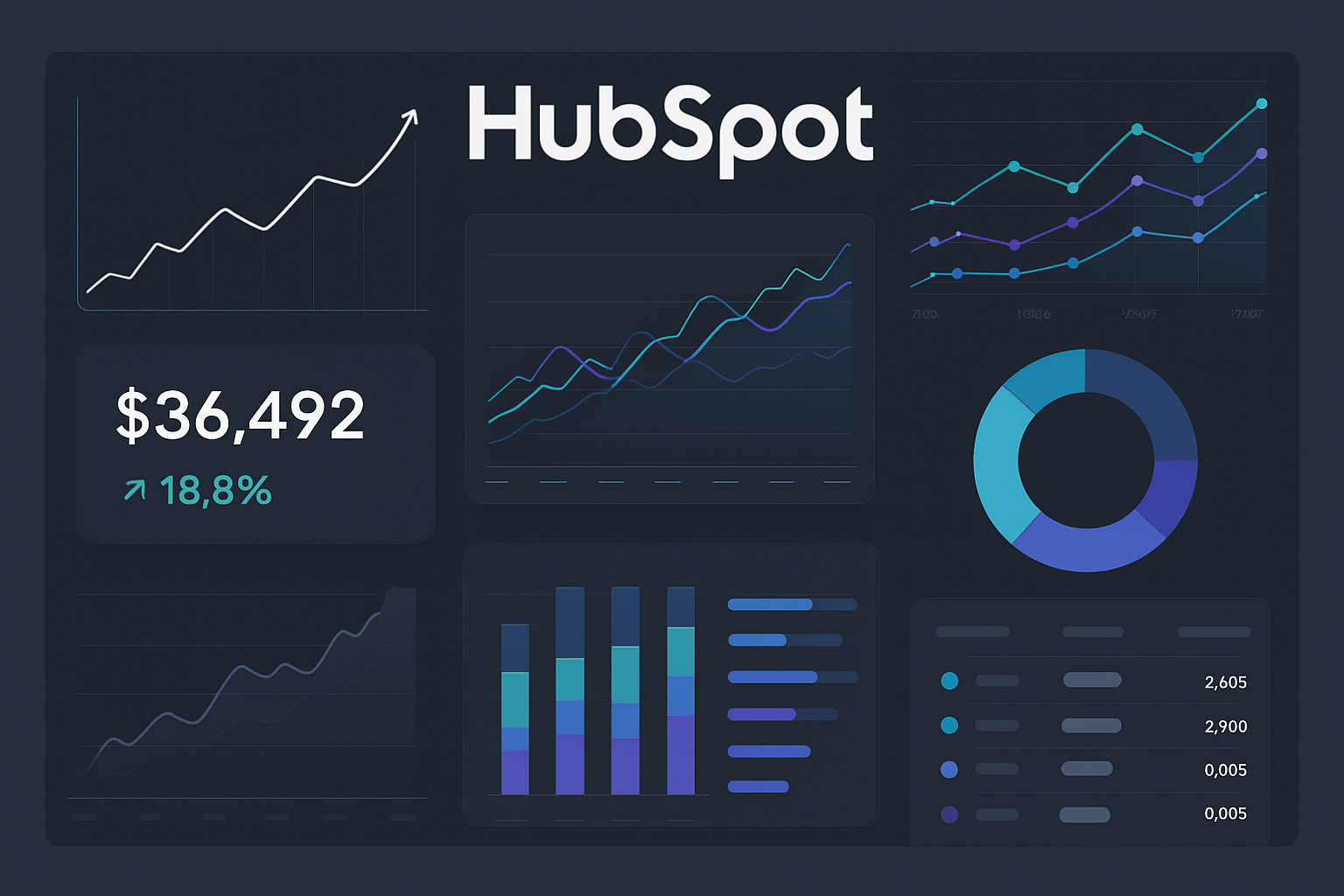 HubSpot offers powerful Analytics No other text other than the word HubSpot Can you make the diagram look a bit more modern and complex-1
