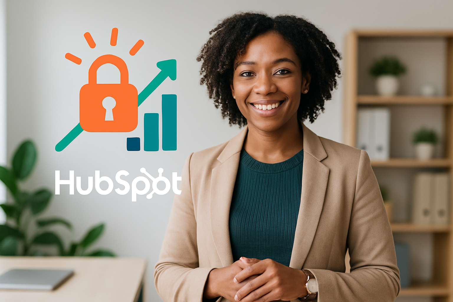 Unlock efficiency growth and clarity with HubSpot No other words in the graphic other than HubSpot Can you use a real person-1