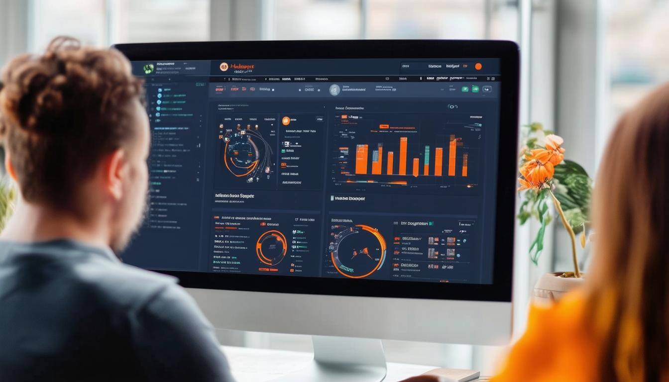 Team viewing computer showing HubSpot SEO tools